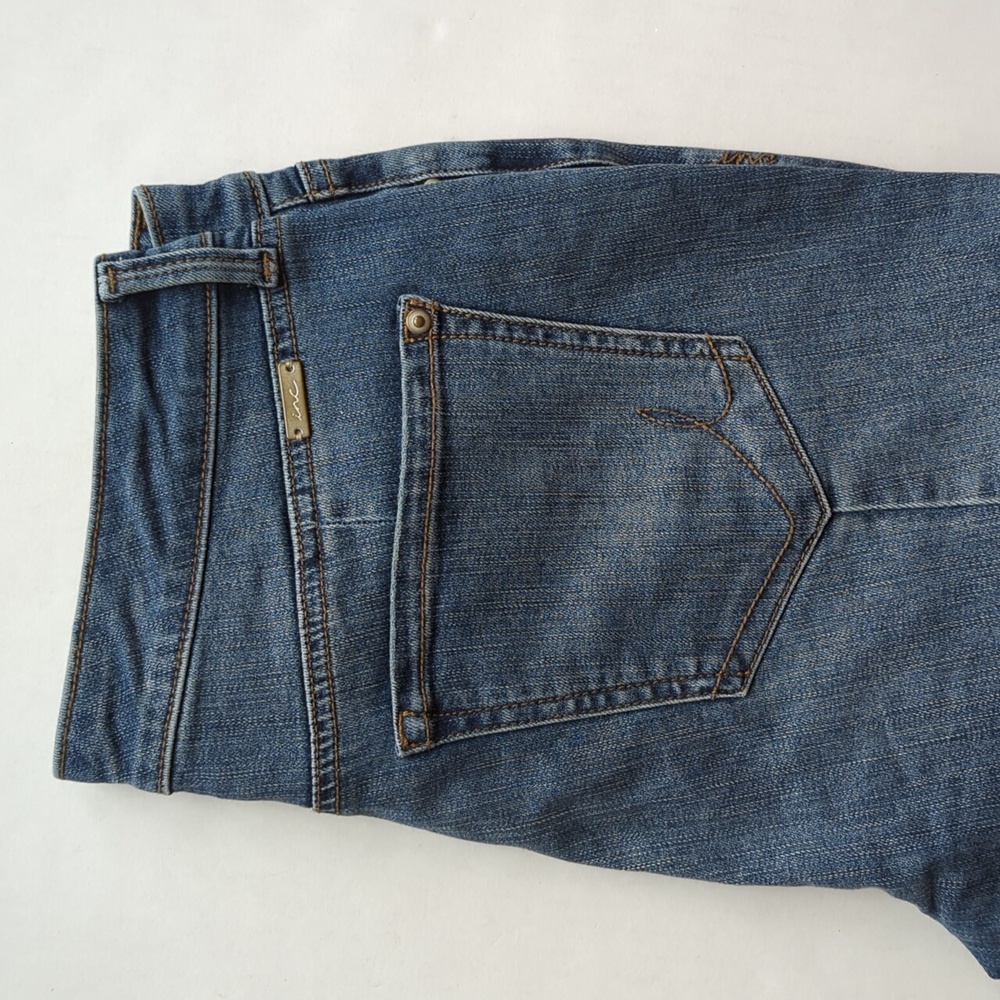 INC Patchwork Regular Fit Skinny Leg Raw Hem Distressed Denim Jeans 8 Blue - Picture 16 of 16